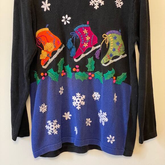Vintage L Long sleeve ugly Christmas sweater holiday festive snowflake black - Picture 3 of 7